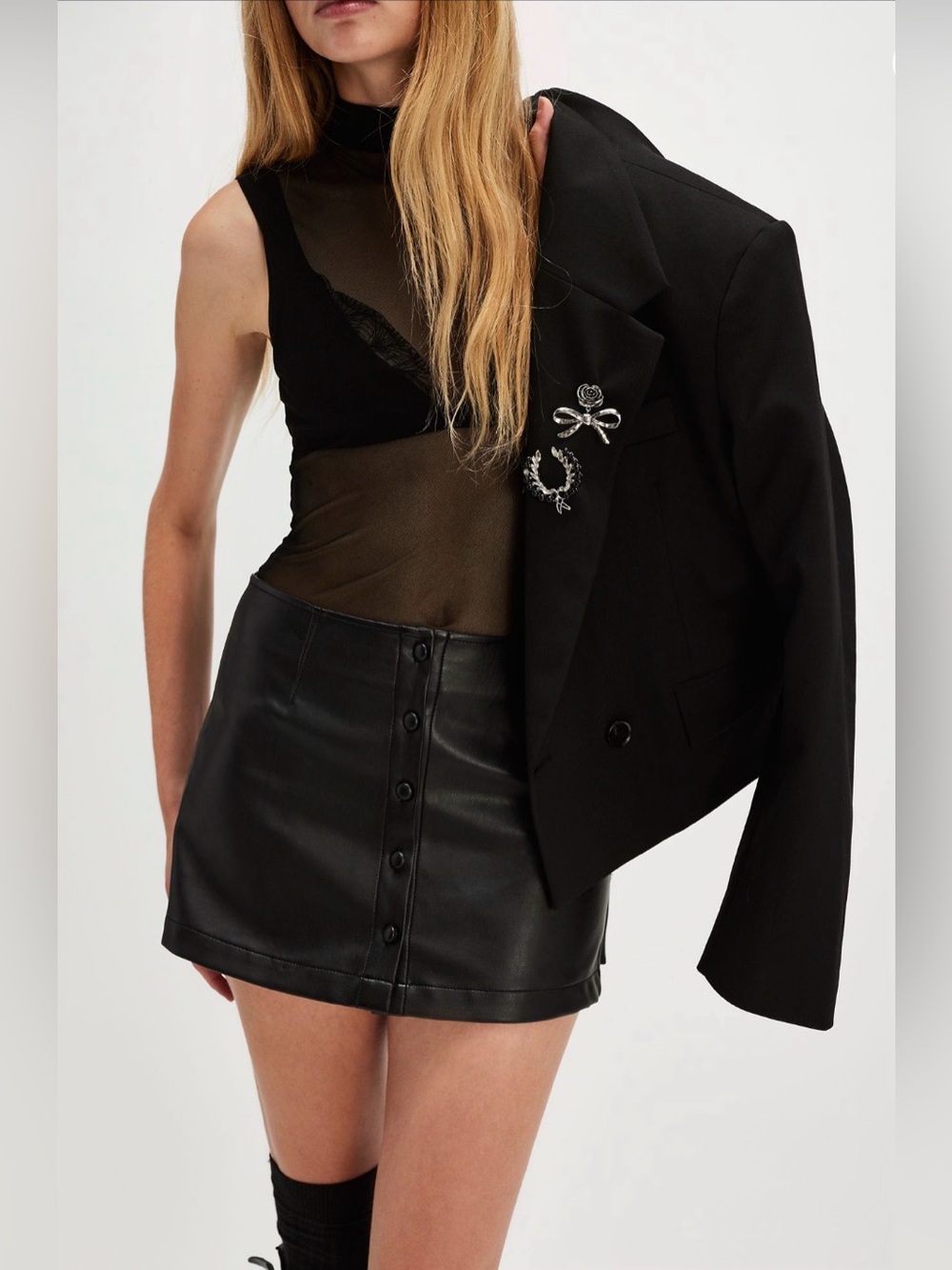 Free People After Party Vegan Mini Skirt - Black Pleather, Faux Leather